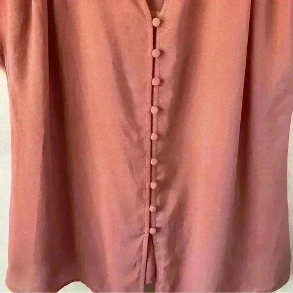 Pink Rose Women's Short Sleeve Button Front Tie Waist Pink Coral Blouse Medium - Picture 7 of 12